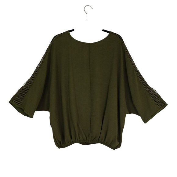 Cha Cha Vente Blouse Crochet Sleeve Detailing Elastic Hem Olive Green 3X Womens - Picture 7 of 9